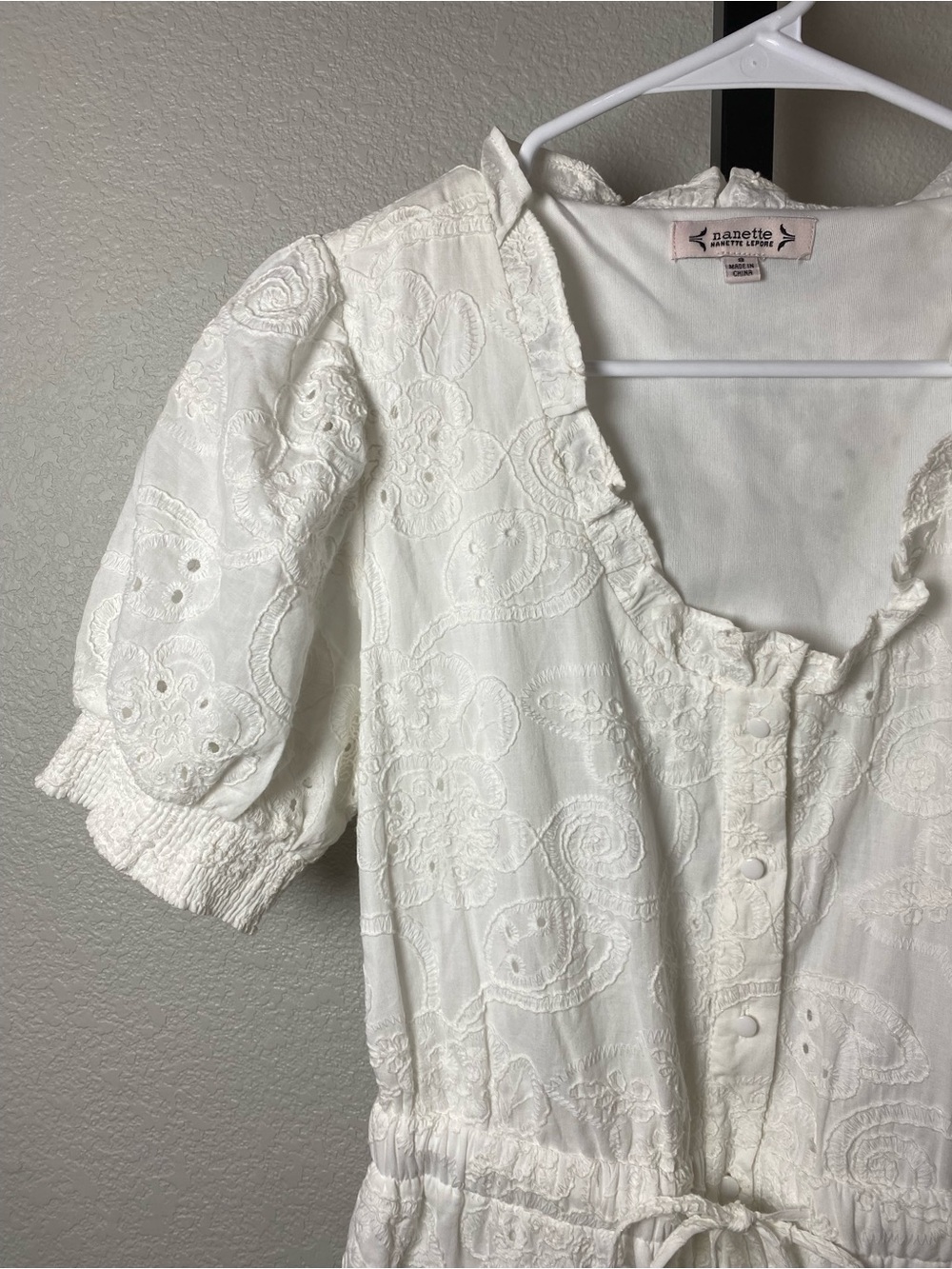 Nanette Lepore White embroidered Eyelet Midi Dress with Tie Waist - Picture 6 of 6